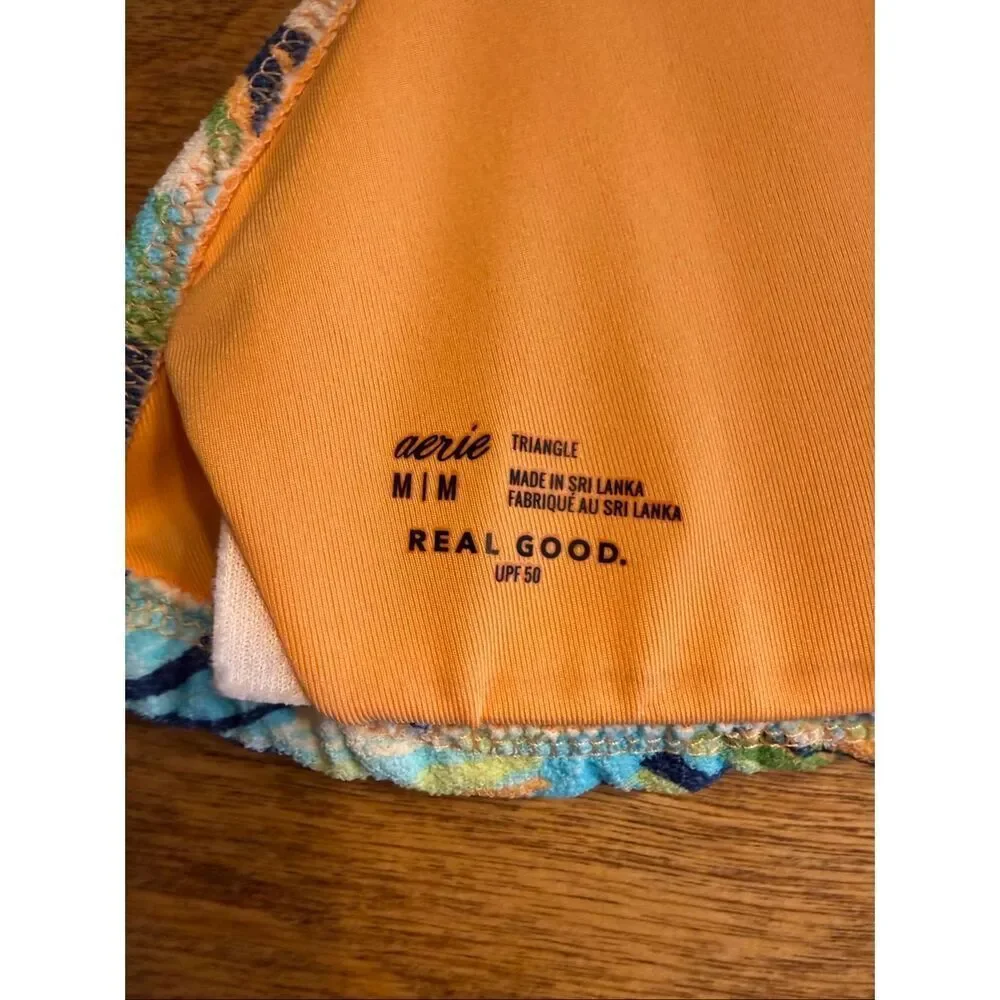 NWT Aerie Buzzed Terry String Triangle Bikini Top Multicolor Medium Juniors